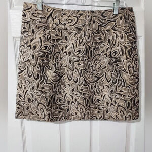 Ann Taylor LOFT Brown and Gold Pleated Brocade Skirt in Size 12